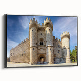Black and white framed canvas depicting a vintage landscape of Rhodes, Greece, ideal for bedroom wall art.