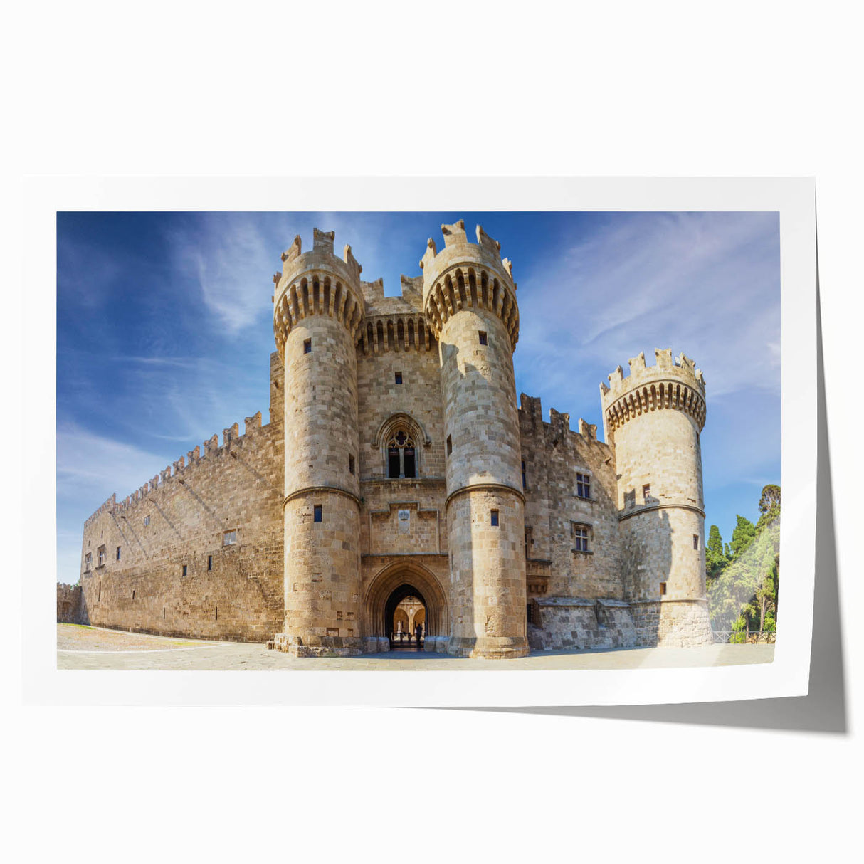 Rolled print of Rhodes, Greece scenery in vibrant twilight hues, ideal for art wall dining room.