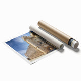Scenic Rhodes landscape in pastel colors on a rolled print, suitable for classy bathroom wall art.