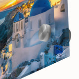 Large abstract wall art depicting Santorini, Greece, in vibrant blues and whites on acrylic glass.