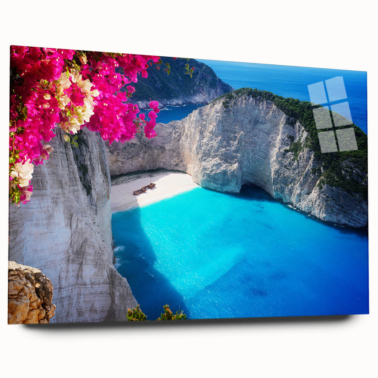 Acrylic print of a large abstract depiction of a European Greek landscape in muted earth tones.