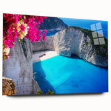 Acrylic print of a large abstract depiction of a European Greek landscape in muted earth tones.