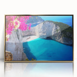 Acrylic print of a European Greek scenery in gold frame, showcasing muted earth tones, ideal for modern art wall decor.