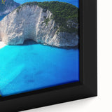 Extra large framed canvas of a textured, colorful Greek scenery in black, ideal for living room decor.