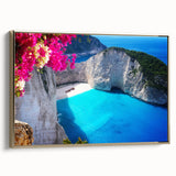 Framed canvas of a vintage-style Greek landscape in muted gold and black tones, ideal for bedroom wall decor.