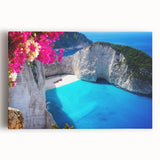 Black and white photograph of a scenic Greek landscape on a large stretched canvas, ideal for kitchen wall art.