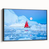 Black and white framed canvas of a Greenland landscape, featuring stark contrasts ideal for bedroom wall decor.