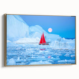 Framed canvas depicting a vintage-style Greenland landscape in muted green and black, ideal for bedroom wall decor.