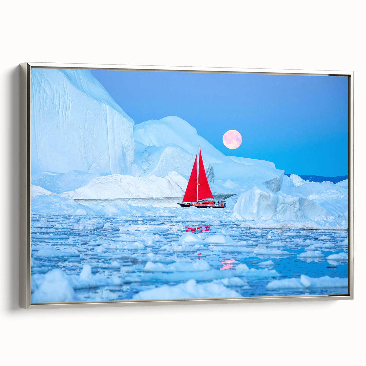 Framed canvas depicting a vintage Greenland landscape in muted greens and blues, ideal for enhancing a study room.