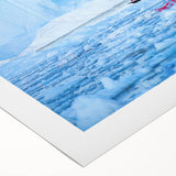 Art deco poster of a serene Greenland landscape in muted green and blue tones on rolled canvas.