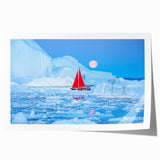 Greenland landscape with lush greenery on rolled print, suitable as art wall for dining rooms.