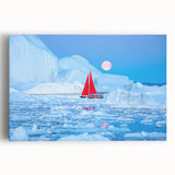 Black and white photograph of a serene Greenland landscape on stretched canvas, ideal for kitchen wall art.