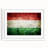 Textured art print of abstract European scenery in muted earth tones, framed with a white mat, suitable for bedroom decor.