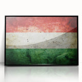 Large abstract wall art featuring a stylized Hungarian landscape in muted earth tones on a framed acrylic panel.