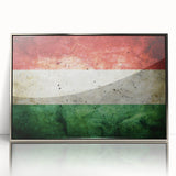Large art print of a European scenery in Hungary, featuring mid-century modernist style and silver-framed acrylic.