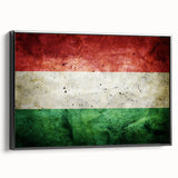Black and white wall art featuring a vintage poster-style landscape of a Hungarian scenery on framed canvas.