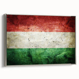 Framed canvas featuring a vintage-style landscape painting of a Hungarian scenery with colorful art and black accents.