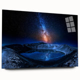 Large abstract depiction of Icelandic scenery on acrylic glass, featuring cool blue and gray tones.