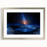 Extra large abstract art print of a textured Icelandic landscape in silver frame, ideal for living room decor.
