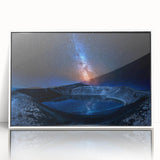 Mid-century modernist art featuring an Icelandic landscape in muted earth tones on a framed acrylic.