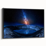 Black and white wall art depicting a serene Icelandic landscape on framed canvas, ideal for bedroom decor.