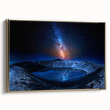 Framed canvas featuring a vintage-style Icelandic landscape in muted gold and black tones, ideal for bedroom wall art.