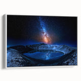 Vintage poster art of a European scenery in Iceland, with vibrant colors on a white framed canvas.