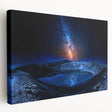 Landscape painting of Icelandic scenery on stretched canvas, with muted gray and blue tones, suitable for kitchen wall art.