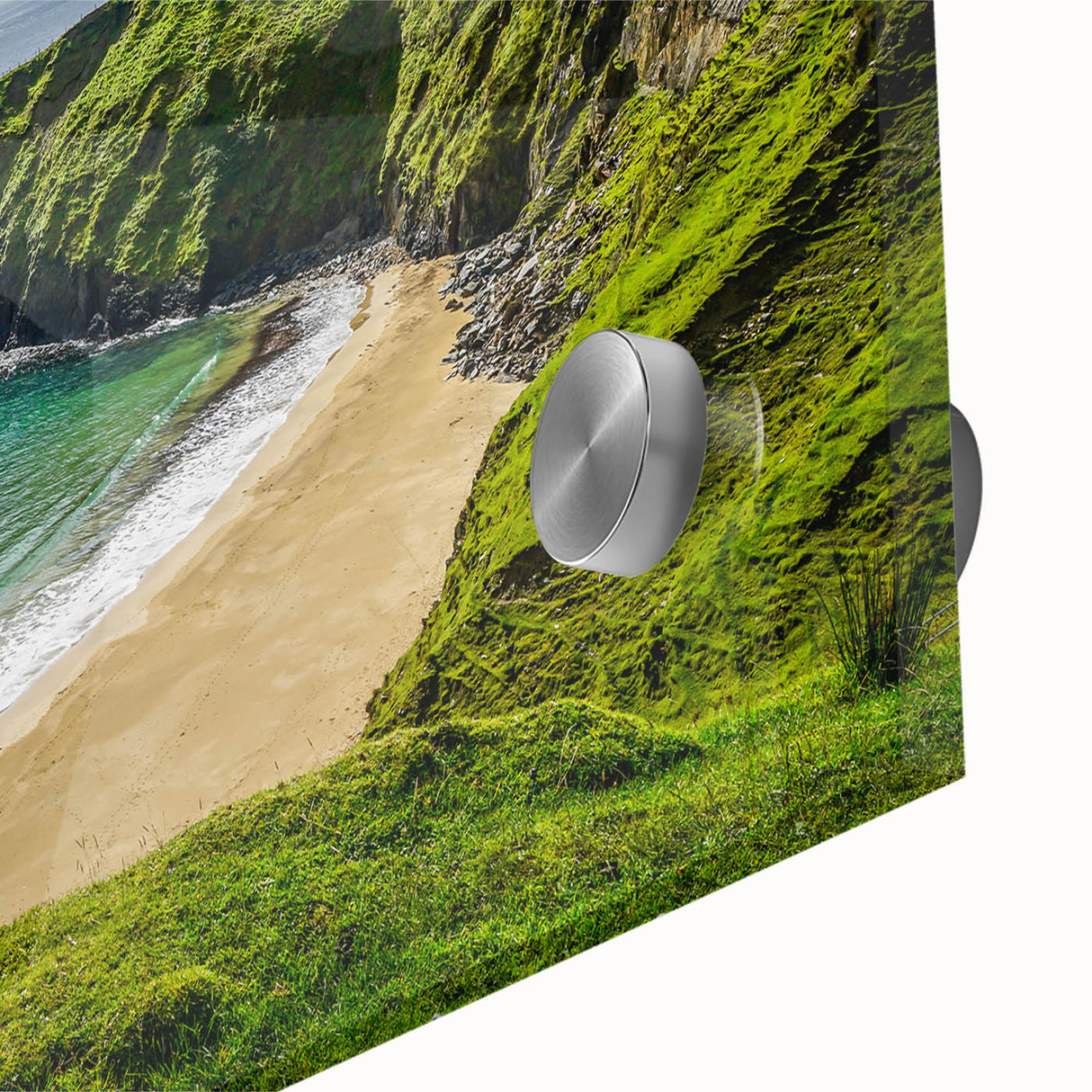 Mid-century modernist abstract depiction of an Irish landscape on acrylic glass, ideal for dining room art.