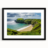 Abstract art print depicting a vibrant, colorful Irish landscape on a large framed canvas, ideal for living room decor.