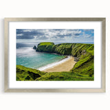 Extra large framed abstract art print featuring textured scenery of an Irish landscape in muted green and brown tones.