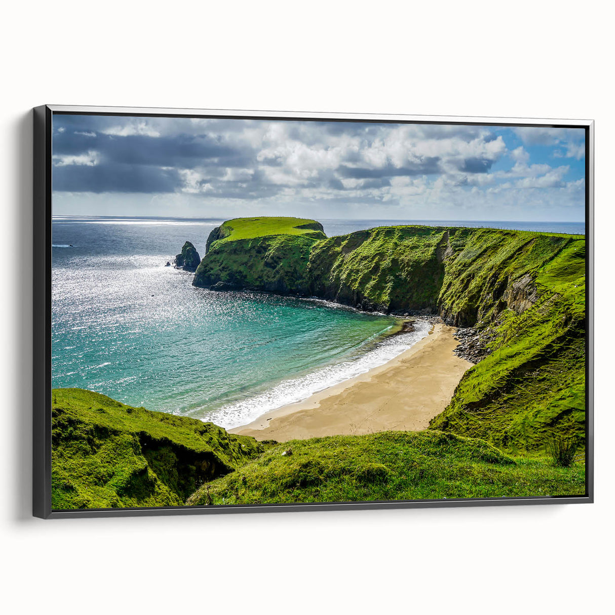 Black and white framed canvas of a vintage Irish landscape, ideal for bedroom wall art.
