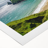 Art deco poster of a serene Irish landscape on rolled canvas, ideal for dining room wall art.
