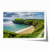 Rolled print of an Irish landscape featuring green fields and distant hills, ideal for art wall dining room.