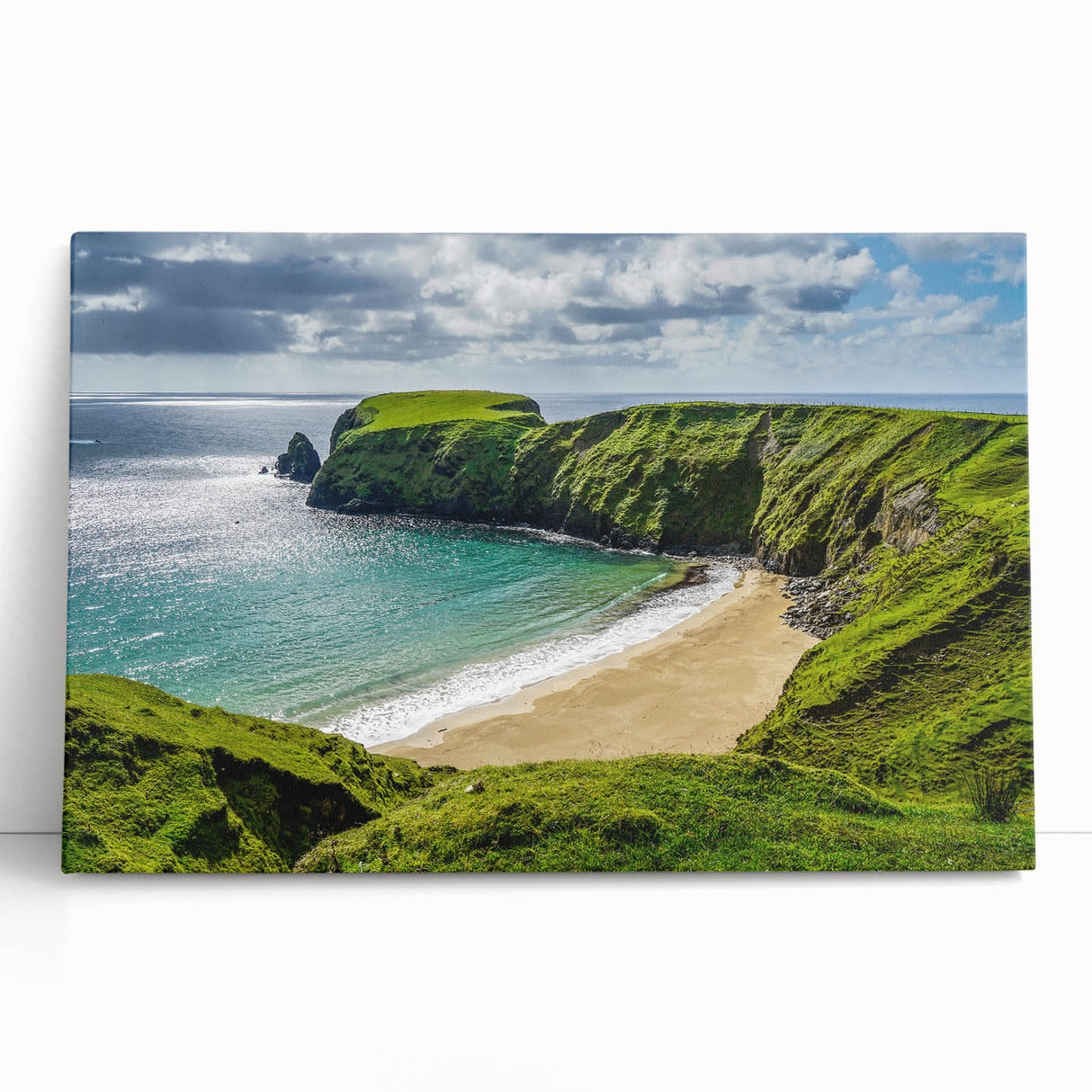 Black and white photograph of a scenic Irish landscape on large stretched canvas, ideal for kitchen wall art.