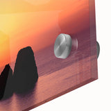 Large abstract depiction of Capri, Italy in muted blue and green tones on acrylic glass, ideal for dining room art.