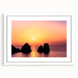 Textured art print of Capri, Italy in abstract style with vibrant blue and white tones on a framed canvas.