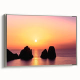 Landscape art painting of Capri, Italy, in vibrant colors on a framed canvas, ideal for living room decor.