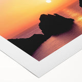 Art deco poster of Capri, Italy scenery in muted blue and white tones on rolled canvas, ideal for dining room wall art.