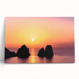 Black and white photograph of Capri's coastline on a large stretched canvas, ideal for kitchen wall art.