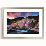 Extra large wall art featuring an abstract print of Cinque Terre with textured design in muted colors.