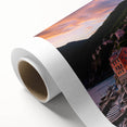 Art deco poster of Cinque Terre with vibrant coastal colors on rolled canvas, ideal for nursery wall art.