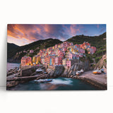 Black and white stretched canvas of Cinque Terre scenery, ideal for kitchen wall art.