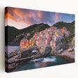 Stretched canvas depicting the colorful houses of Cinque Terre in Italy, ideal for kitchen wall art.