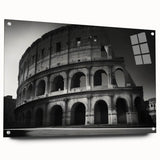 Acrylic print of the Colosseum in Rome with muted earth tones, ideal for dining room decor.