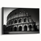 Black and white framed canvas of the Colosseum in Rome, ideal for bedroom wall art.