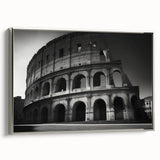 Framed canvas featuring a vintage-style landscape painting of the Colosseum in Italy, with muted earth tones.