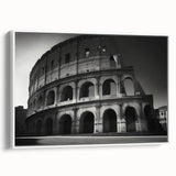 Framed canvas vintage poster art of the Colosseum in muted earth tones, ideal for living room decor.