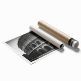 Extra large rolled print of the Colosseum in Rome with soft gray tones, ideal for classy bathroom wall art.