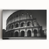 Black and white stretched canvas of the Colosseum in Rome, ideal for kitchen wall art or bedroom ambiance.